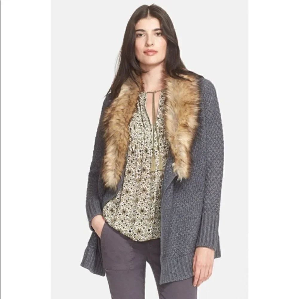 Joie “Jamilee C” Faux Fur Collar Wool Cardigan XS